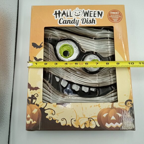 Halloween Mummy Glass Serving Dish Black/Silver Spooky 12"L x 9"W - Picture 4 of 4